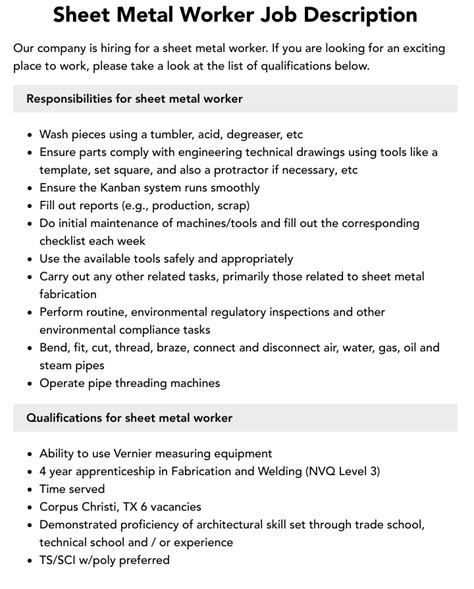 sheet metal positions|sheet metal worker job openings.